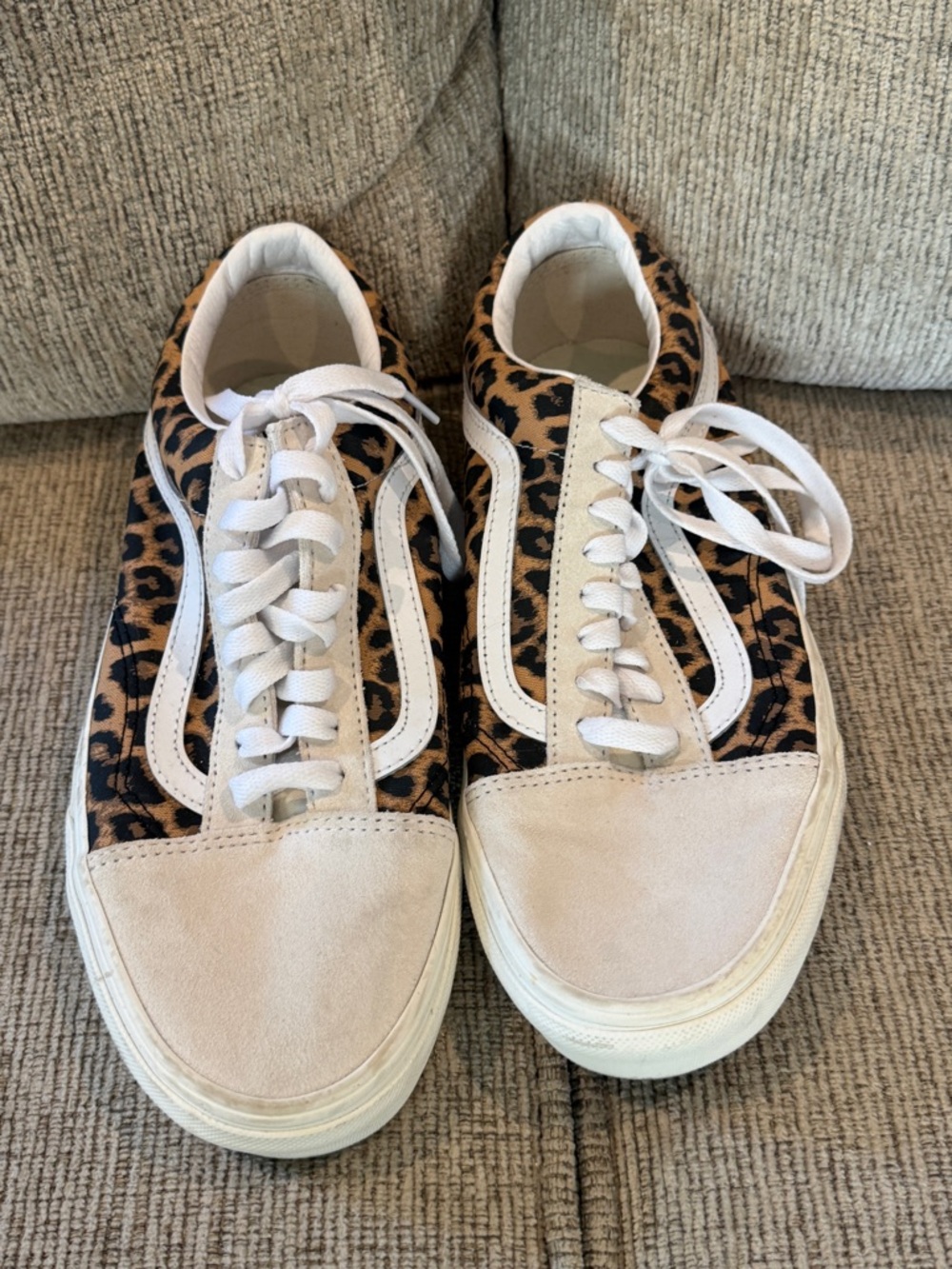 Vans Women's Leopard Print Old Skool Sneakers in White and Brown - custom